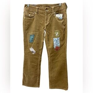 Younique Low Rise Wide Leg Pants Patchwork Embroidered Corduroy Y2K SZ 11 NWT